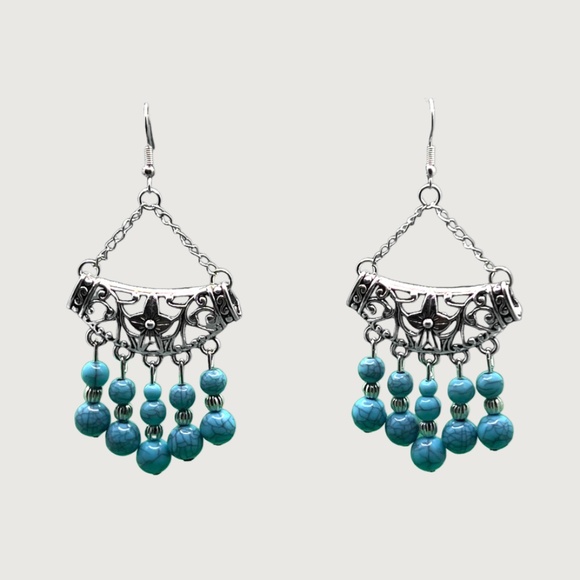 Turquoise Chandelier Earrings - 'Raindrop' Design - Picture 3 of 3